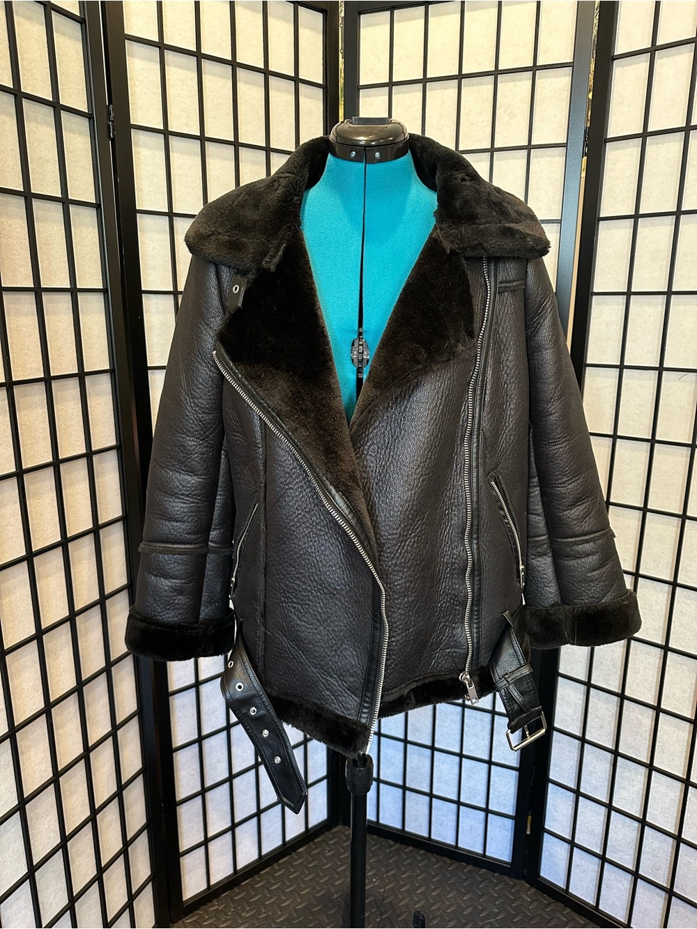 Women's Black Faux Shearling Moto Jacket